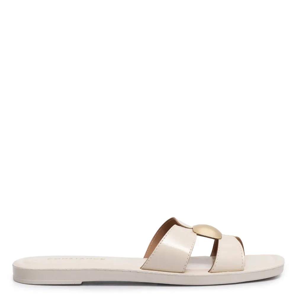 Rasteira Off White Enfeite Dourado — imagem 1