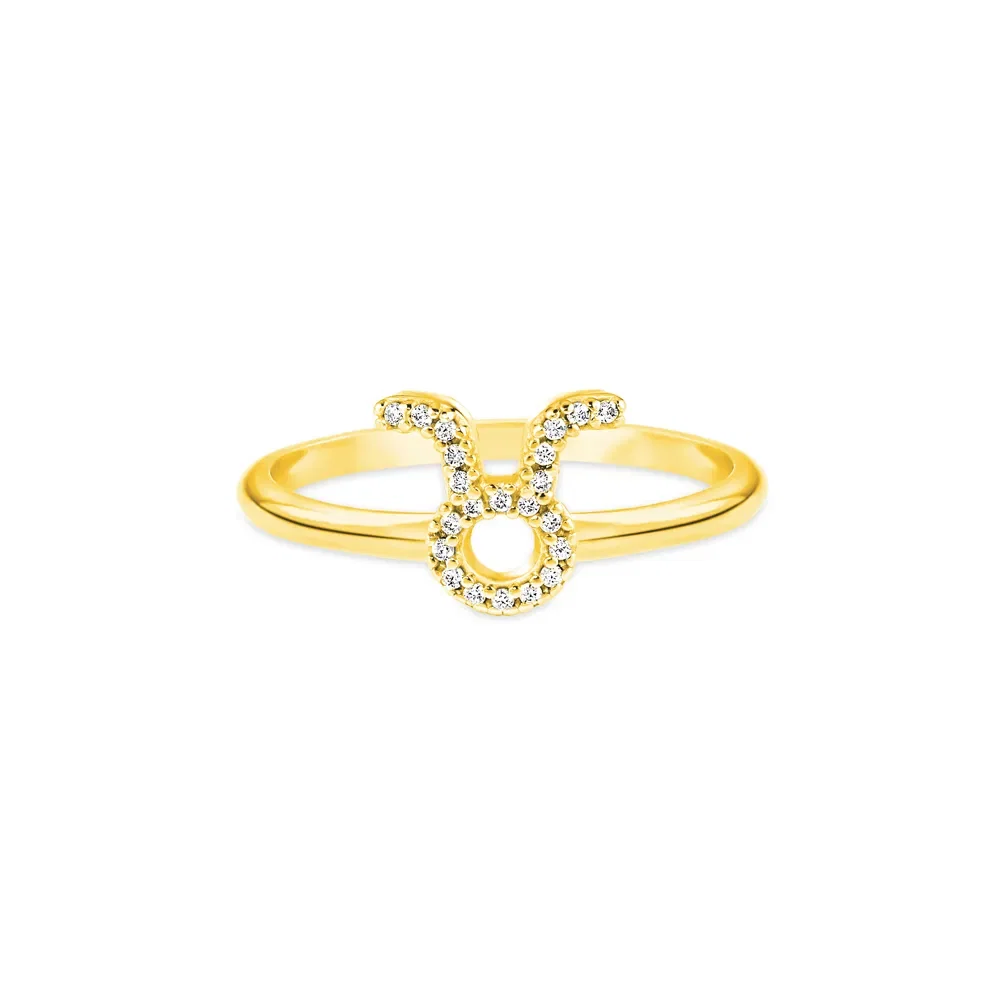 Anel Life Signo Touro em Prata 925 com Banho de Ouro Amarelo 18k e Pedras Incolores — imagem 1