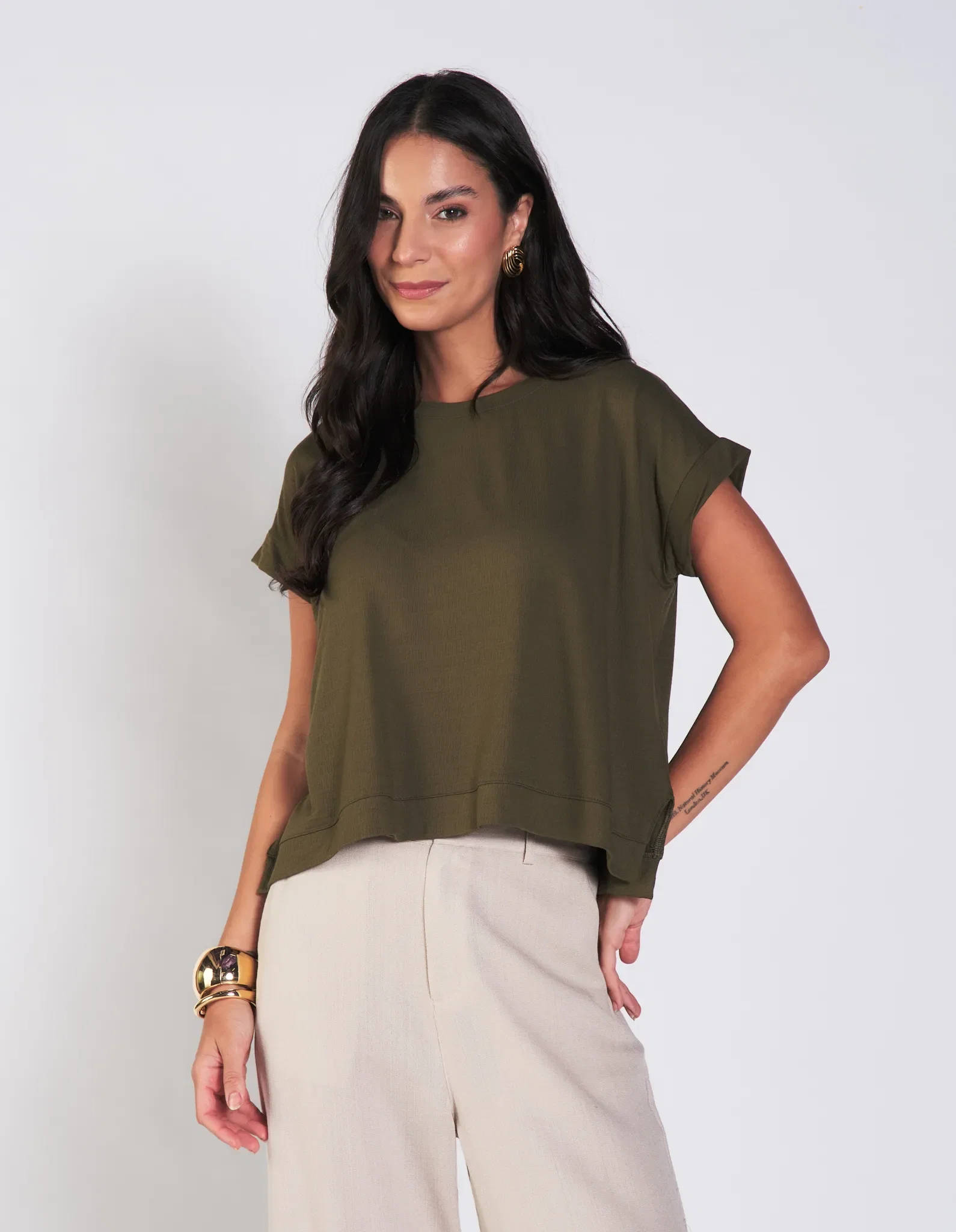 Blusa Ampla Decote Canoa - Verde