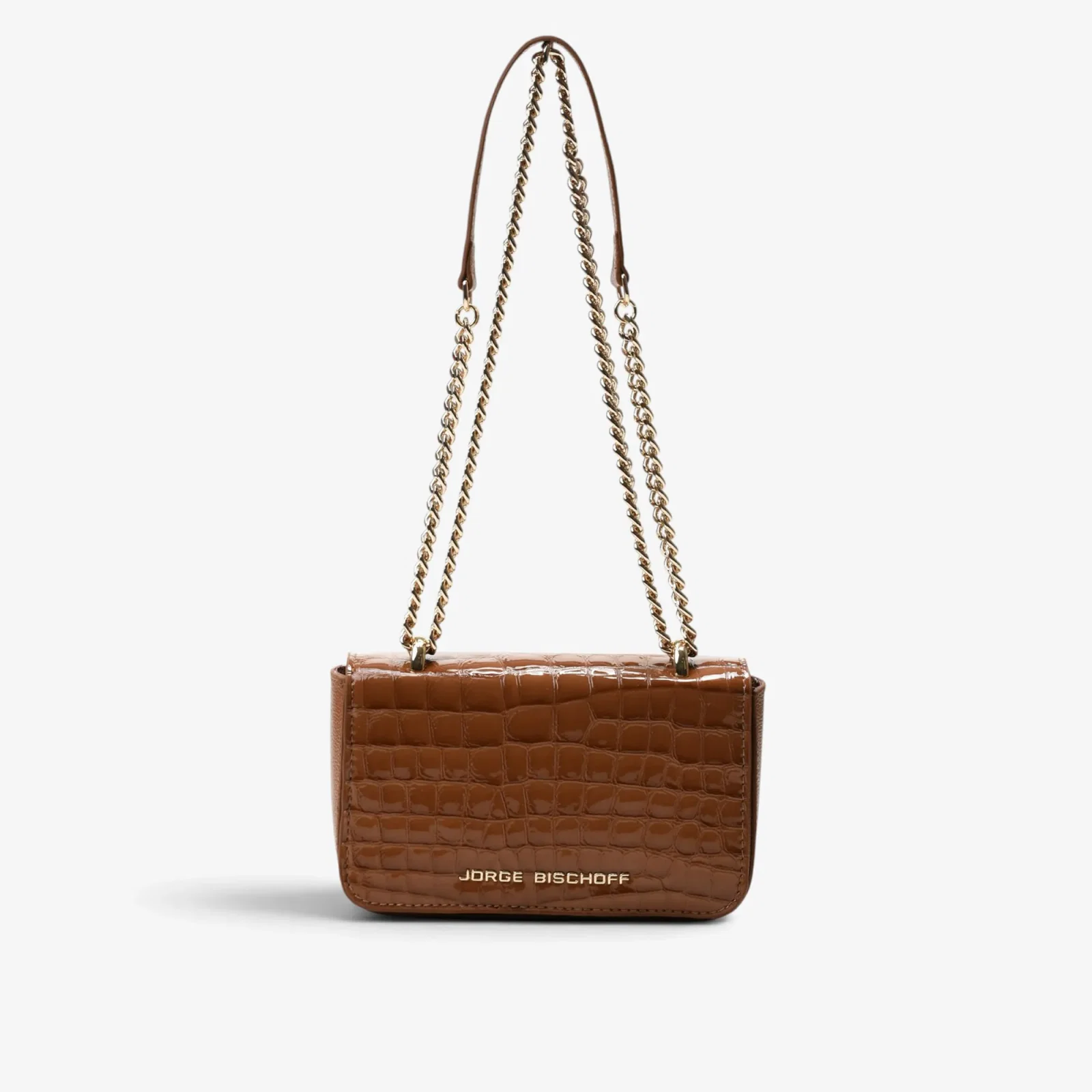 Bolsa Transversal Caramelo Mascavo Dourado Couro Croco — imagem 1