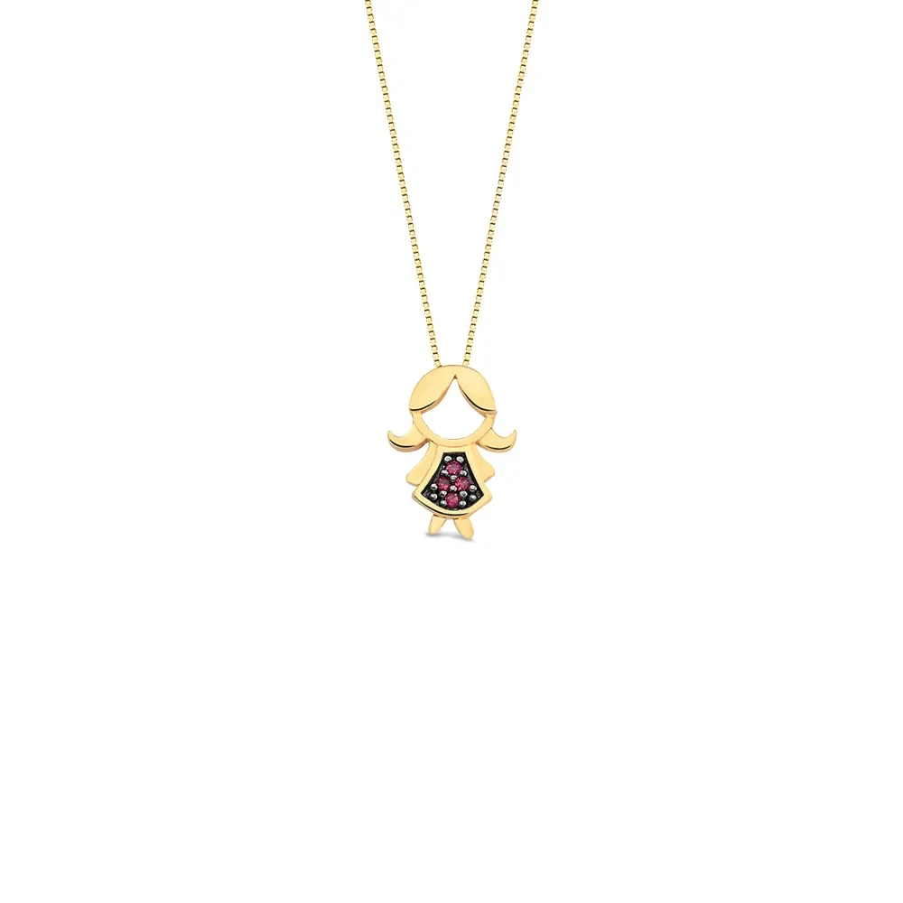 Pingente Menina em Ouro Amarelo 18k com Rubis, 10mm — imagem 1