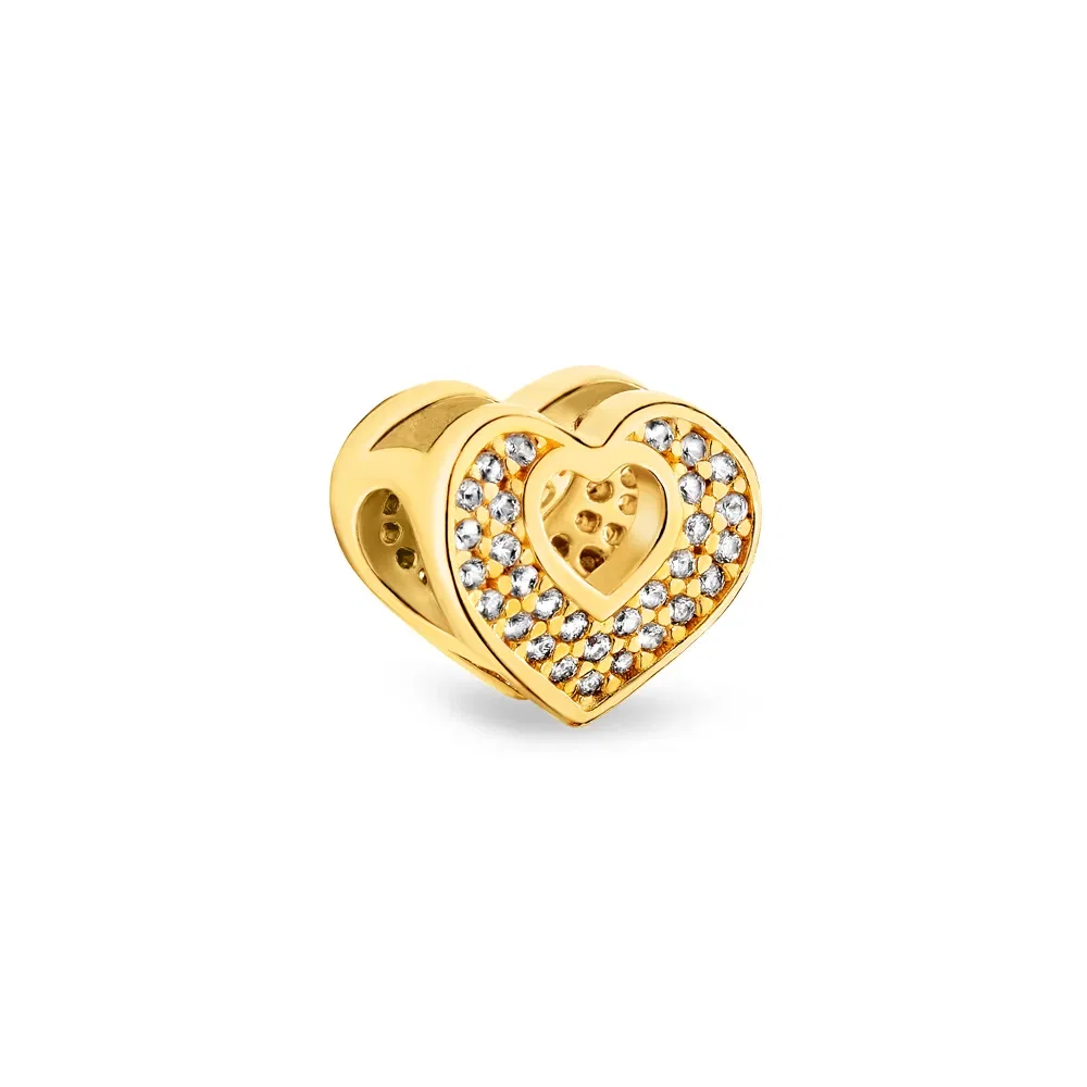 Separador Life Amor Coração em Prata 925 com Banho de Ouro Amarelo 18k e Pedras Incolores — imagem 1