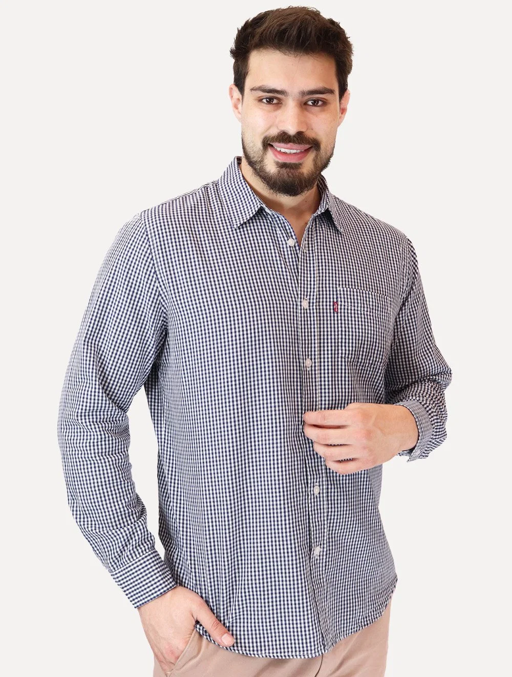 Camisa Levis Masculina Standard One Pocket Xadrez Azul / Branco
