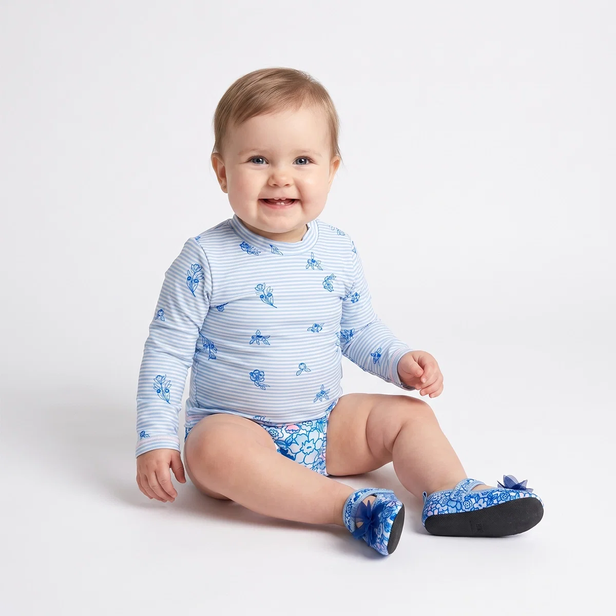 Conjunto Praia Toddler Floral Mirtilo Elastano Proteção Uv 50+ Tip Top