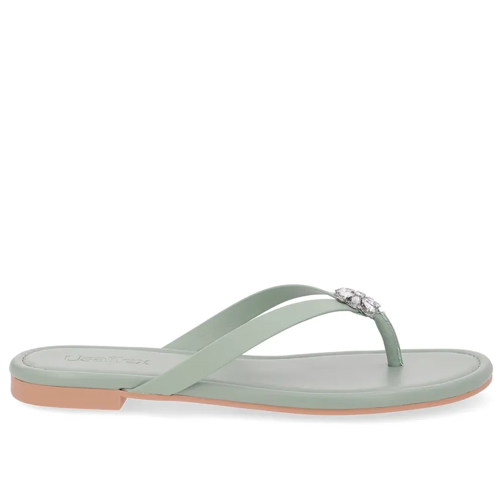 Chinelo Rasteiro Couro Verde
