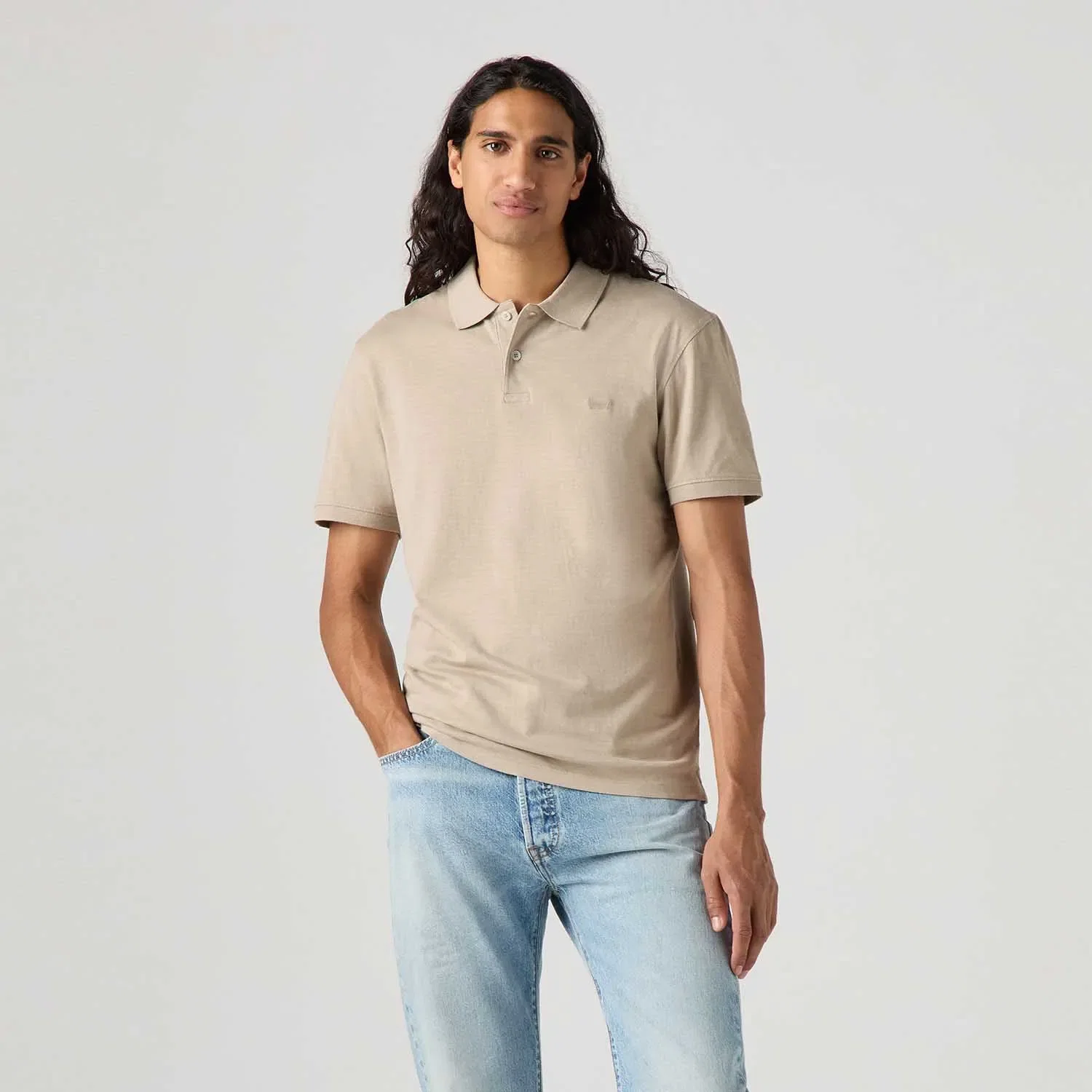 Camisa Polo Levi's® Slim Housemark Bege Manga Curta