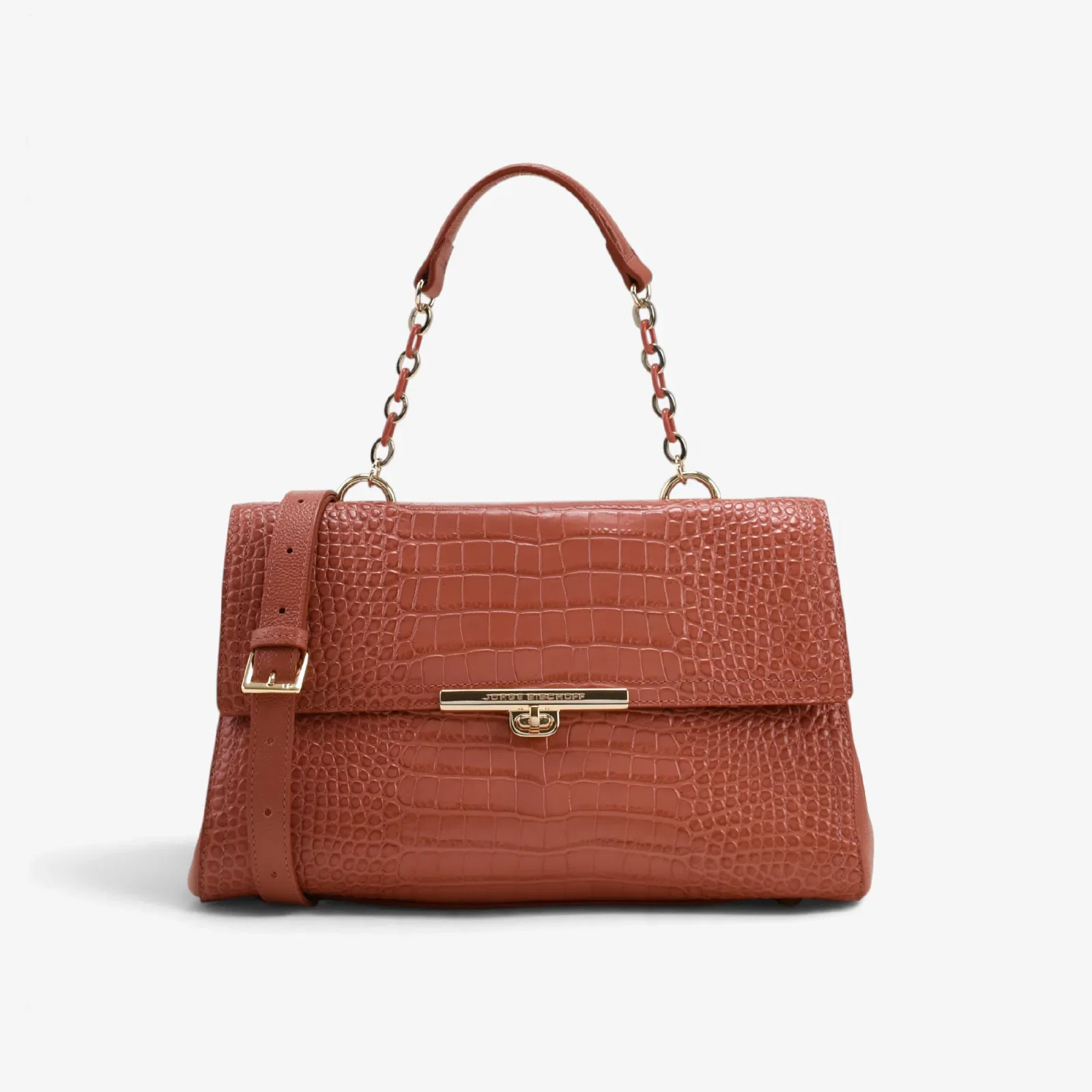 Bolsa Satchel Rosa Sertão Couro Croco — imagem 1