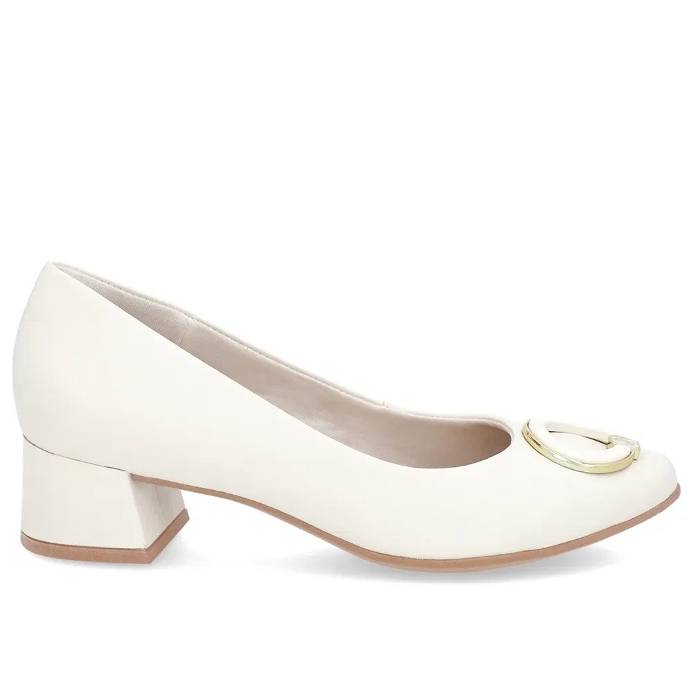 Scarpin Off-White Salto Bloco Baixo Couro Enfeite — imagem 1