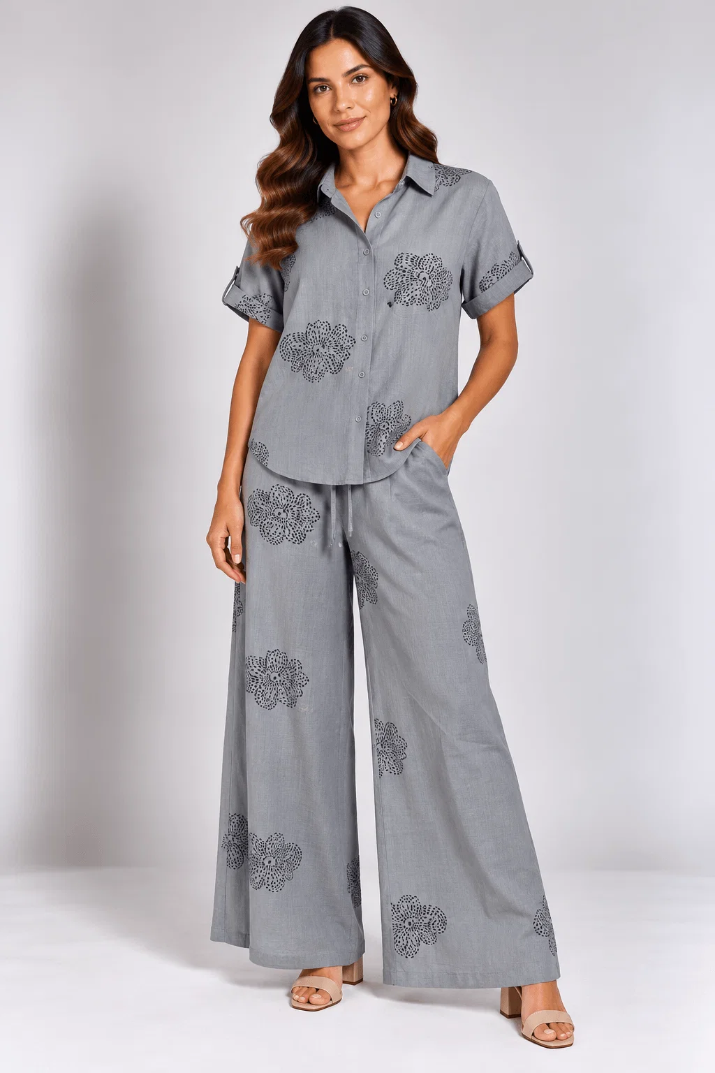 Camisa Manga Curta Estampada Floral - Azul Claro — imagem 1