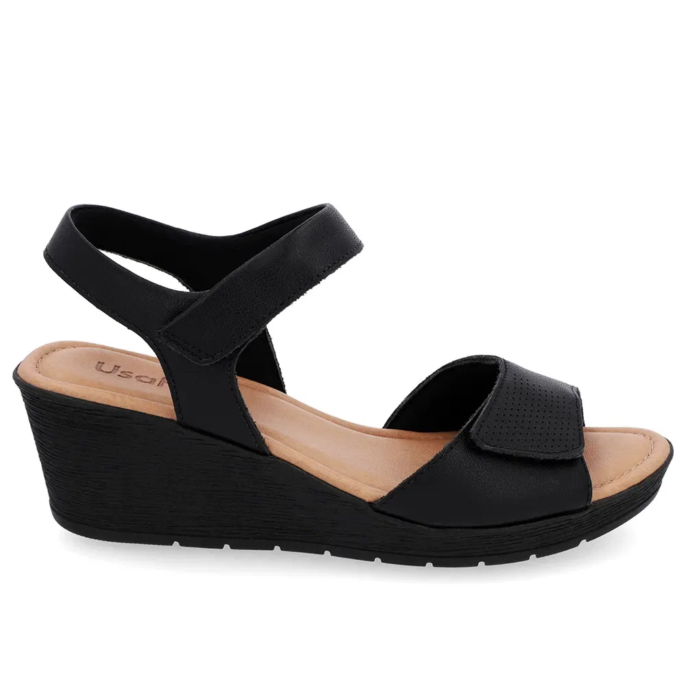 Sandália Salto Médio Couro Preto Fecho-Flex — imagem 1