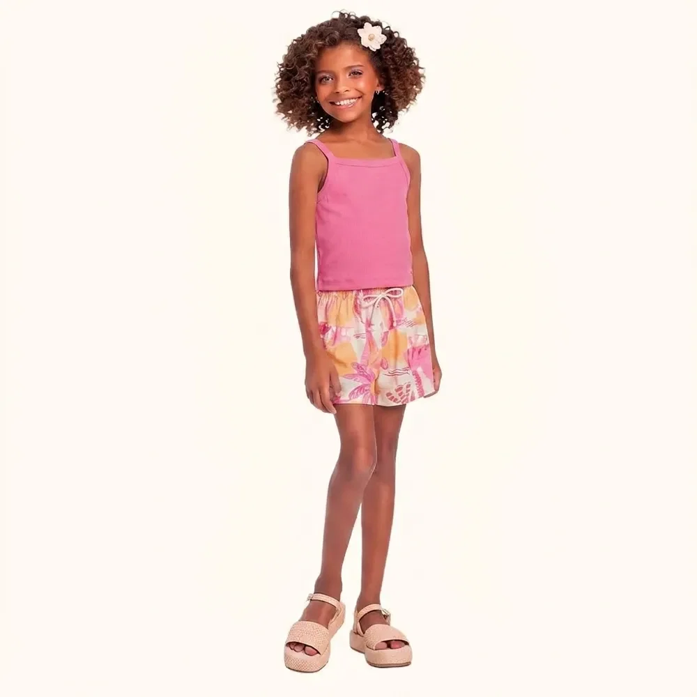 Conjunto blusa em ribana e short em malha florence com cadarço decorativo — imagem 1