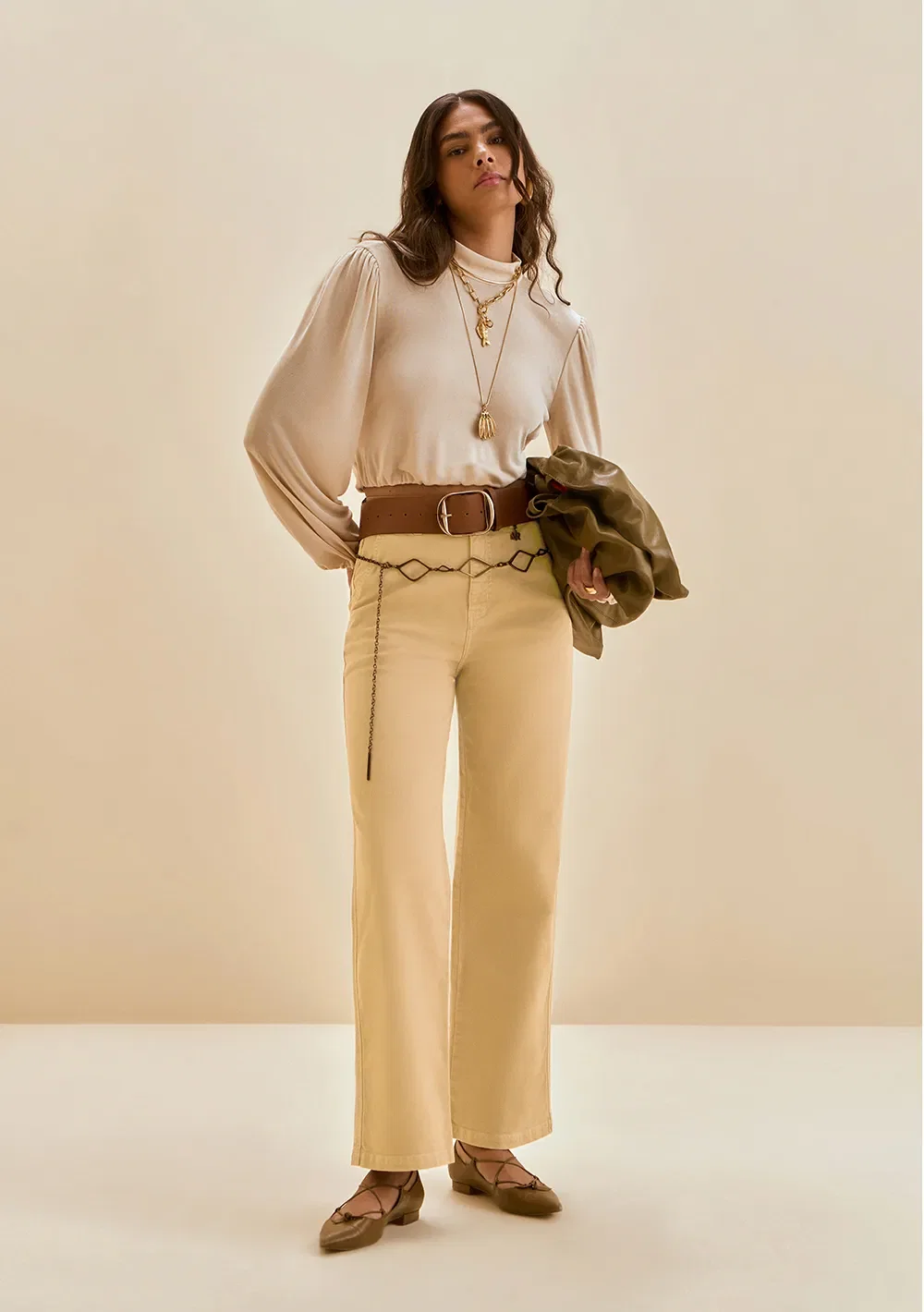 Calça Morena Rosa Wide Alta Amarelo