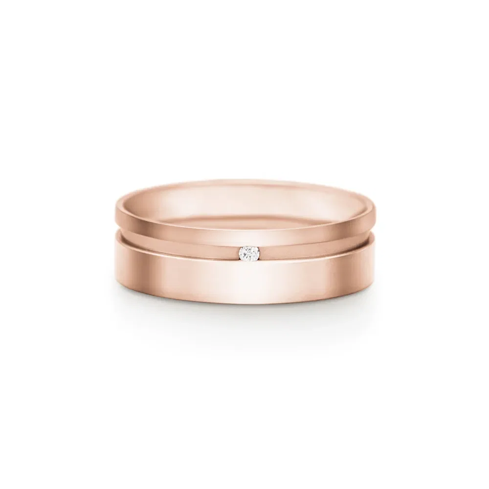 Aliança Valentines em Ouro Rosé 18k com Diamante 0,20ct, 6mm