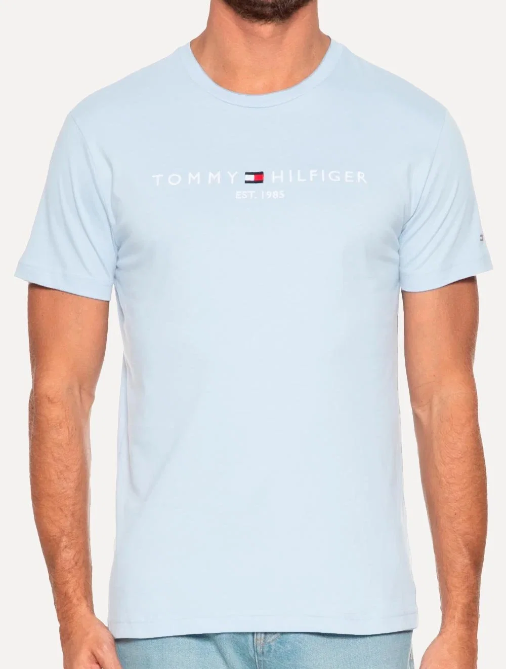 Camiseta Tommy Hilfiger Masculina Core Logo Tee Azul Gelo — imagem 1