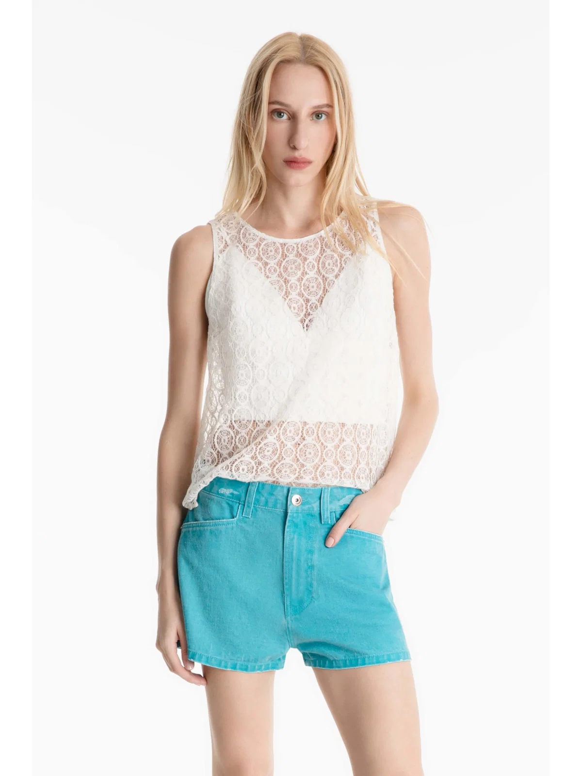 Short Destroyed Color Boyish Turquesa — imagem 1
