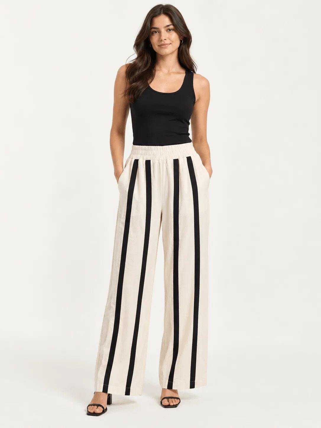 Calça Pantalona Recortes Bicolor - Off White — imagem 1