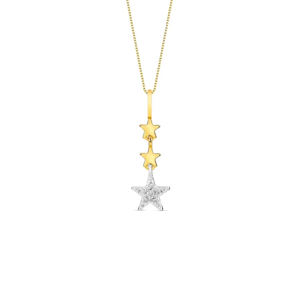 Pingente Teens Estrelas em Ouro Amarelo e Ouro Branco 18k com Diamantes, 24.5mm