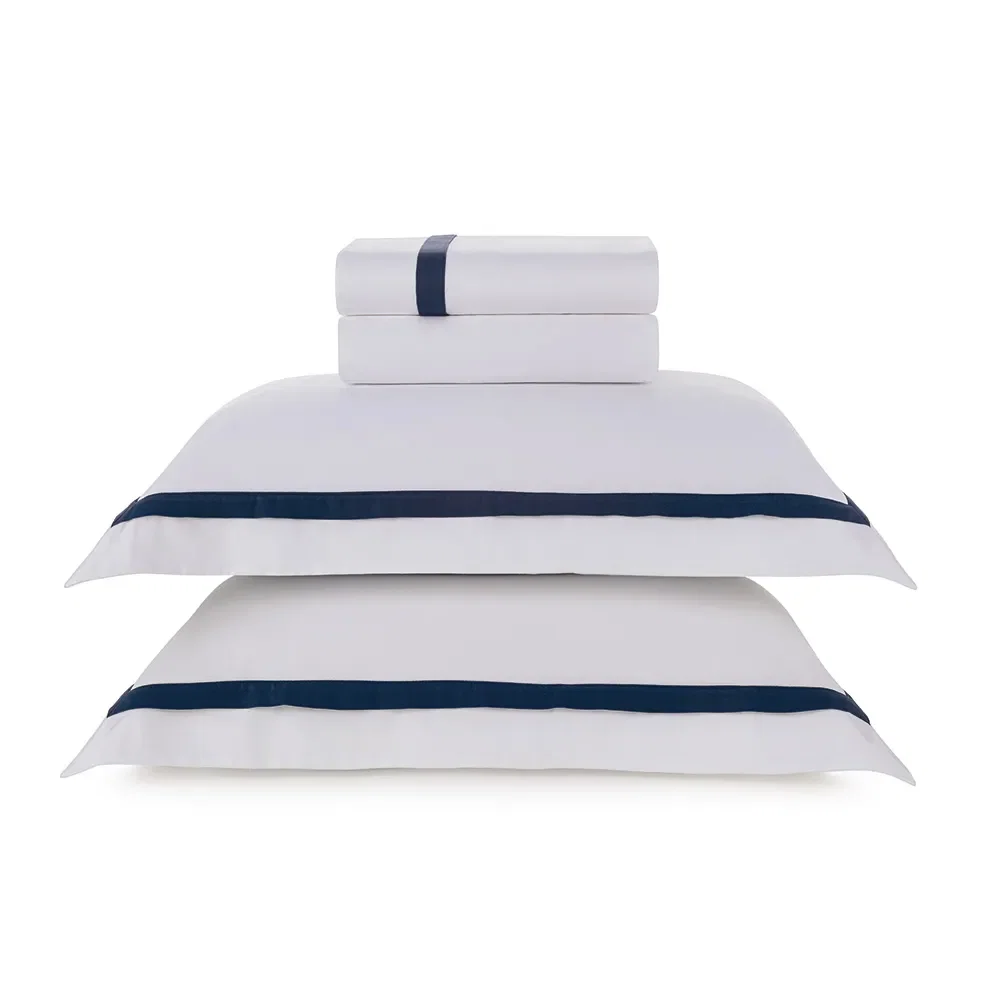 Jogo de Cama 300 Fios Vercelli Branco / Azul Siciliano