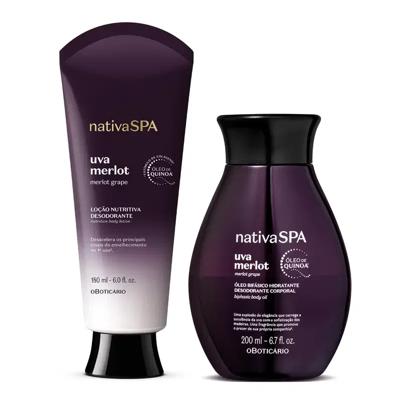 Combo Nativa SPA Uva Merlot: Loção Corporal 180ml +Óleo Corporal Bifásico 200ml