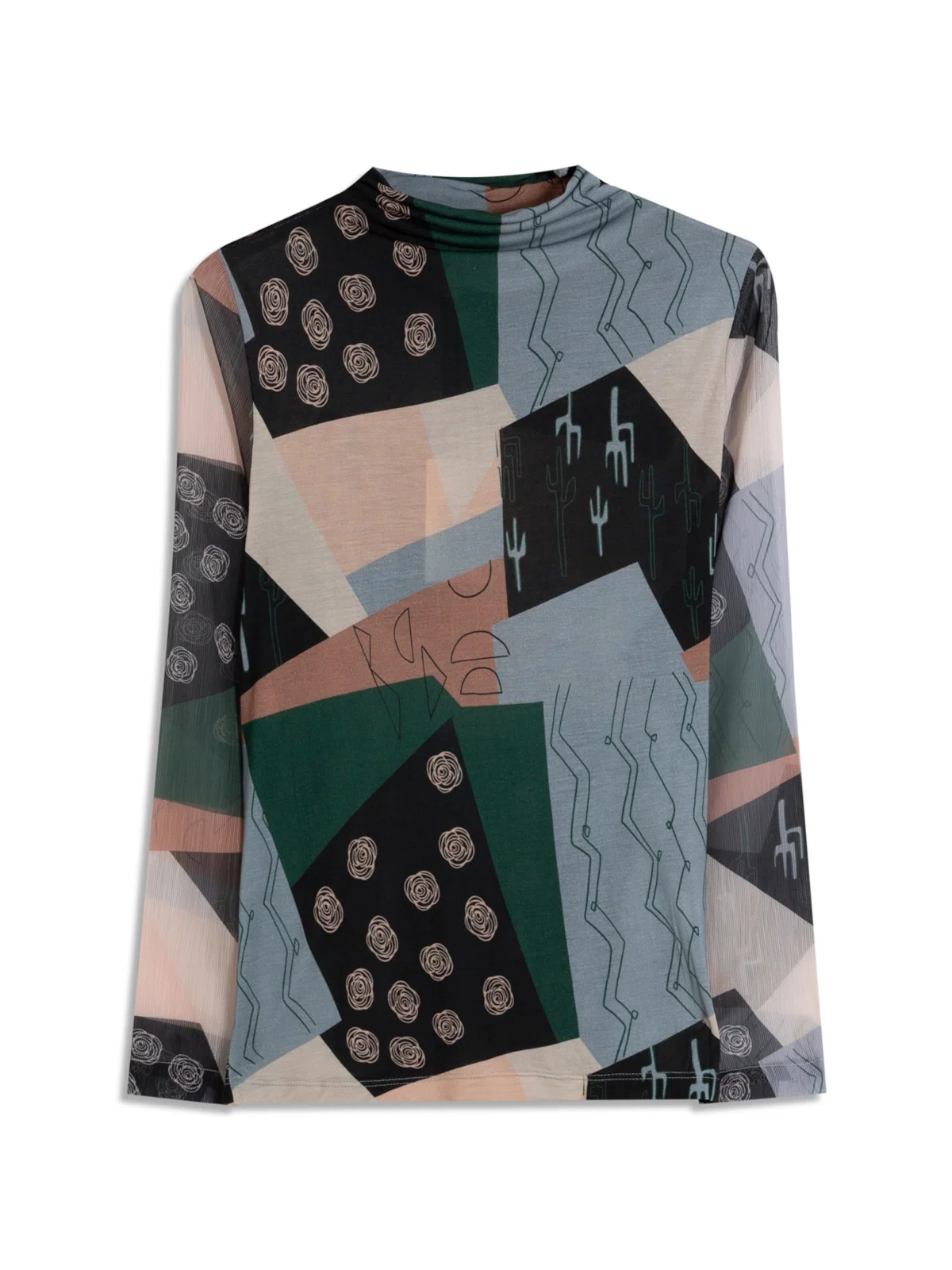 Blusa Patchwork Manga Longa Estampado