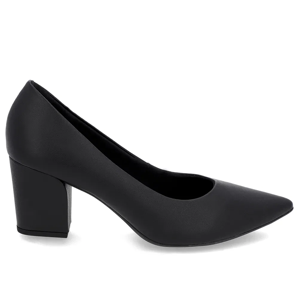 Scarpin Salto Bloco Couro Preto Bico Fino — imagem 1