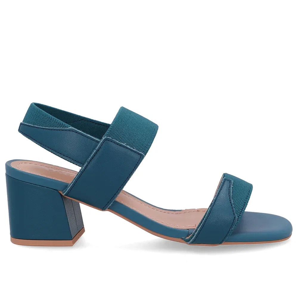 Sandália Couro Bico Quadrado Tira Elástico Azul — imagem 1