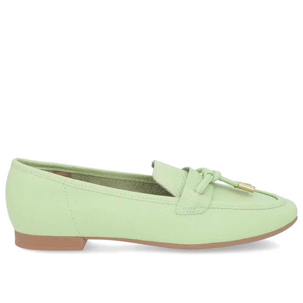 Loafer Verde Couro Salto Bloco Clássico