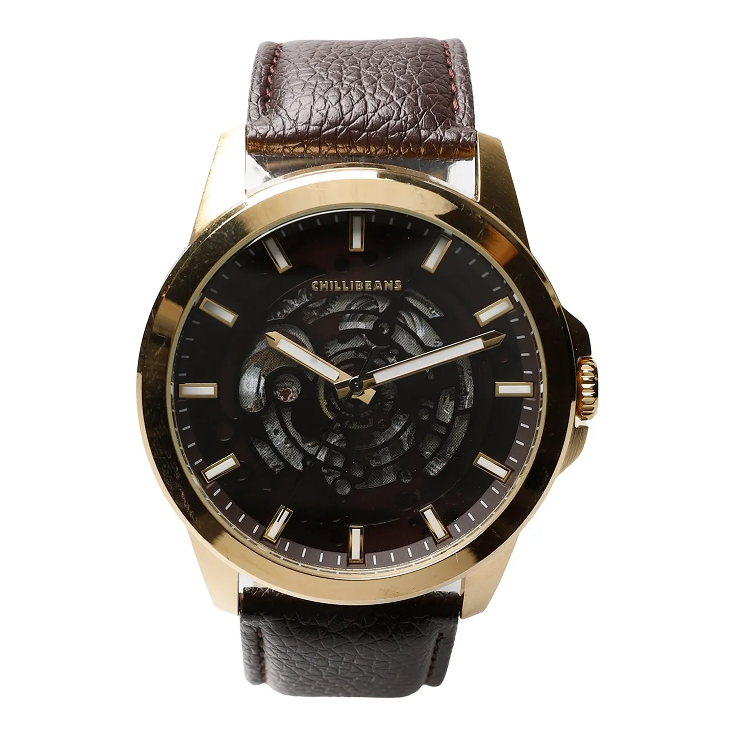 Relógio Automático Masculino Chilli Beans Couro Dourado