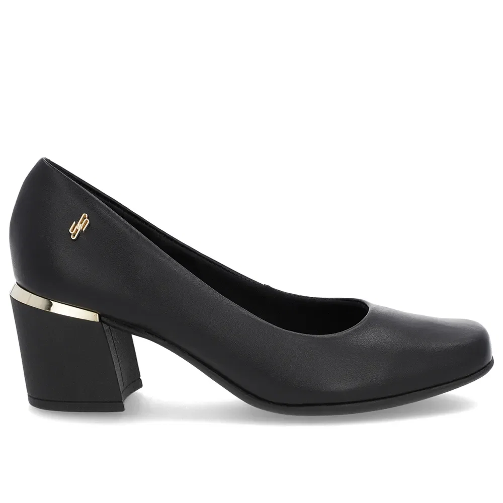 Scarpin Preto Couro Bico Quadrado Detalhe Salto — imagem 1