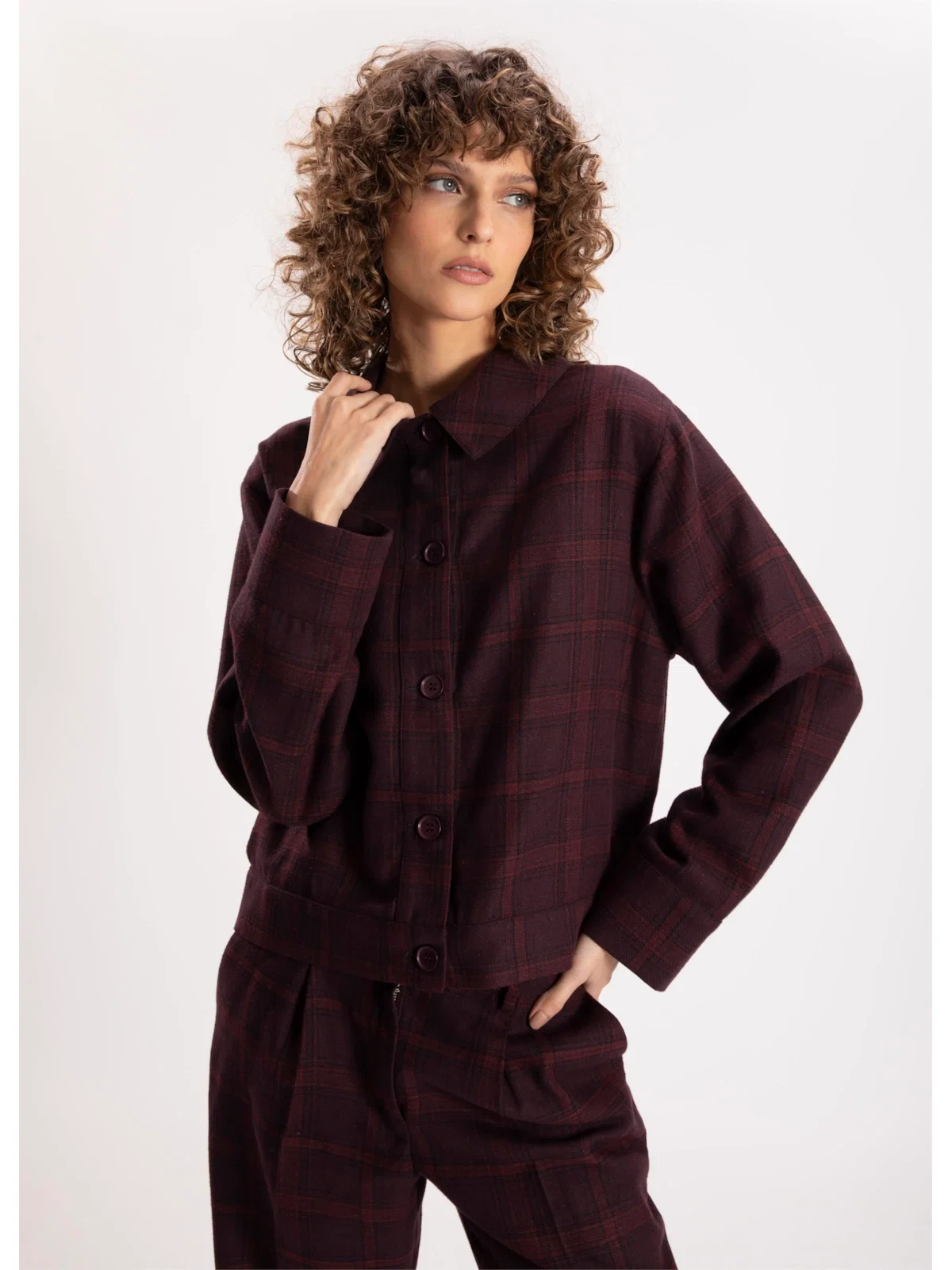 Jaqueta Sartorial Check Punho Largo Vinho — imagem 1