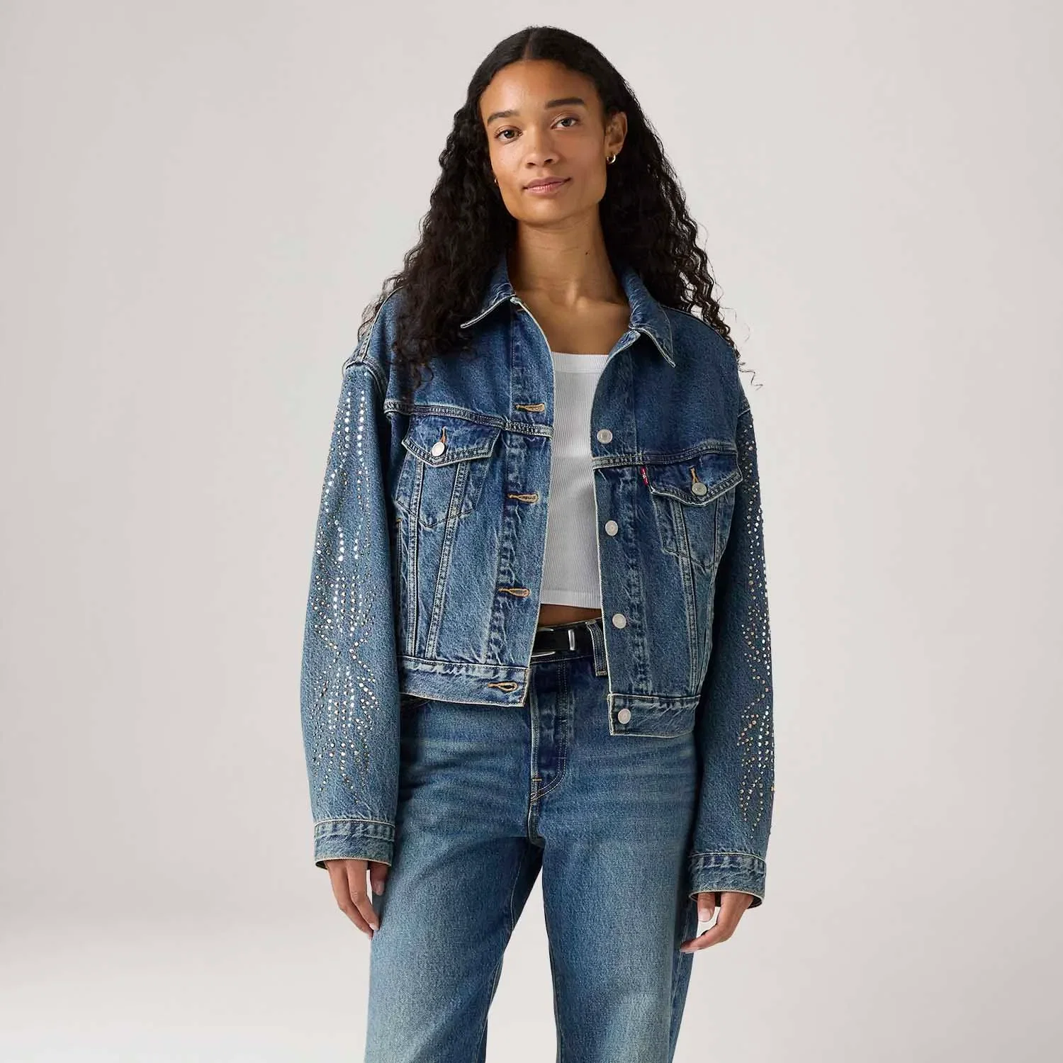 Jaqueta Jeans Levi's® 90's Shrunken Trucker Lavagem Média — imagem 1