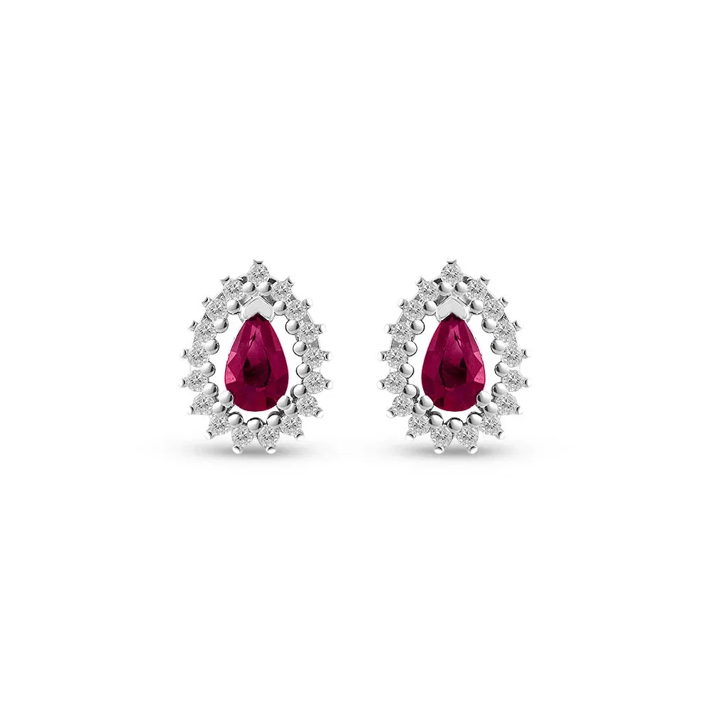 Brinco Classic Oriental Gota em Ouro Branco 18k com Rubi e Diamantes — imagem 1