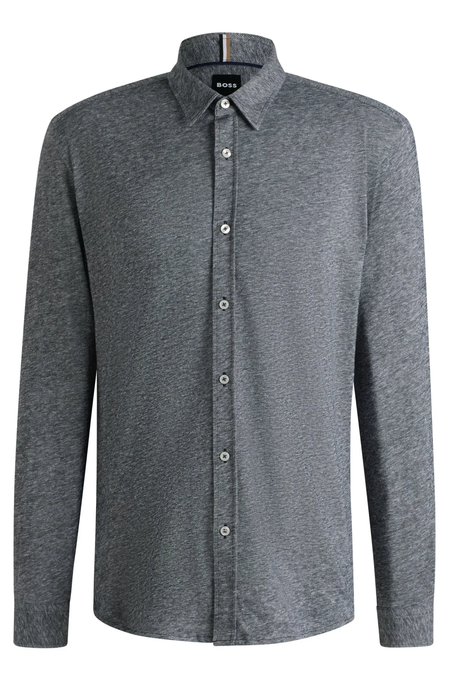Camisa Slim Fit Em Jersey De Algodão-Linho Slub — imagem 1