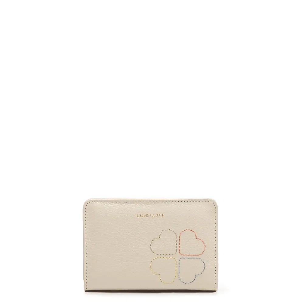 Carteira Off White Couro Bordado Trevo — imagem 1