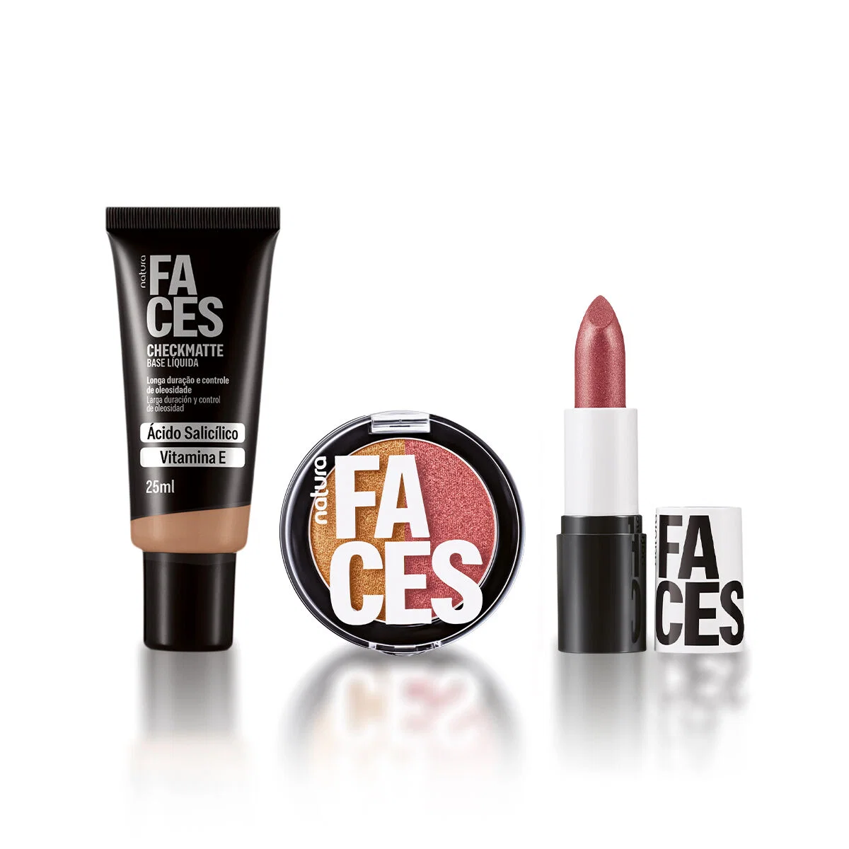 Kit Faces Base Checkmatte, Duo Super Brilho e Batom Cremoso