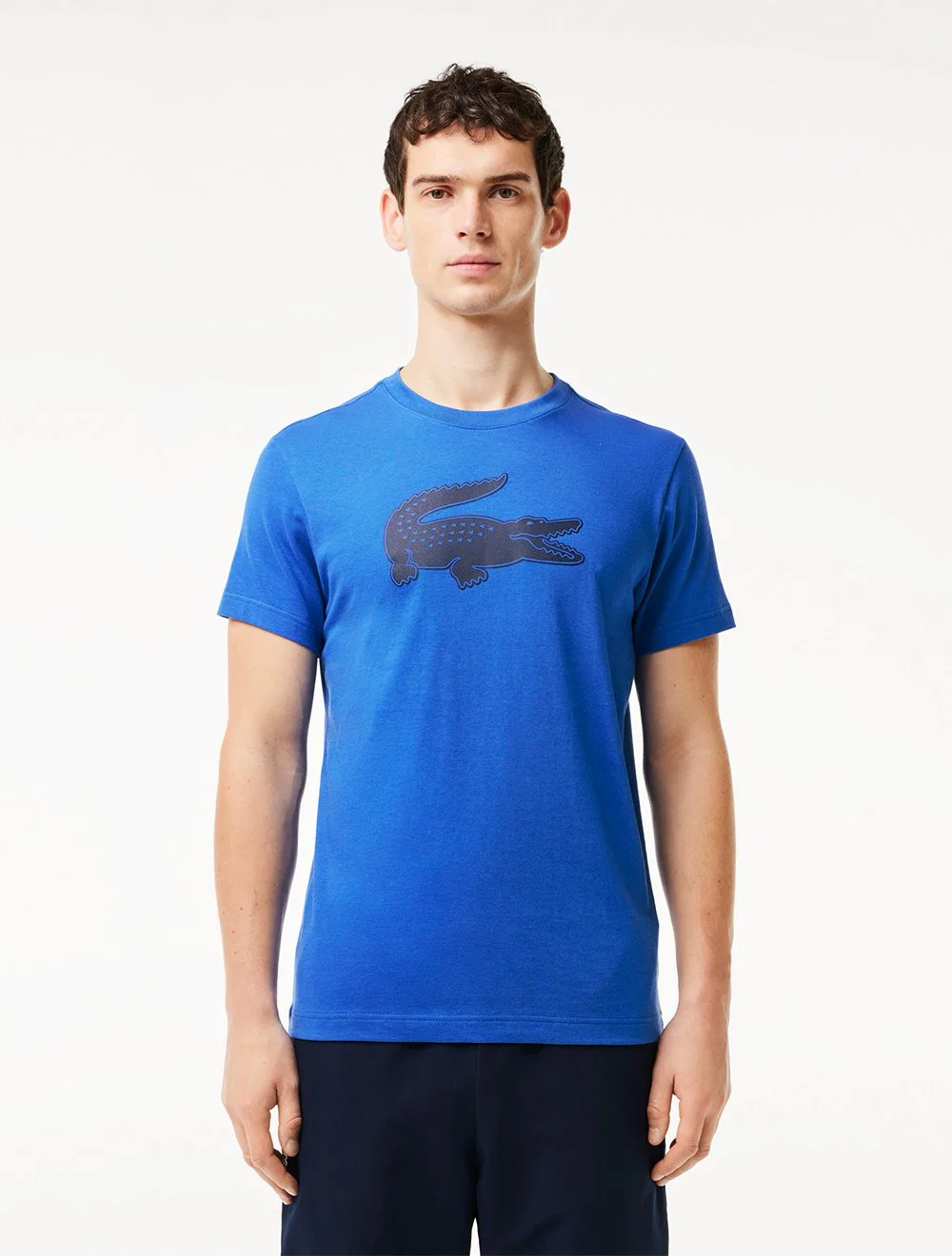 Camiseta Lacoste Masculina Jersey Sport 3D Logo Azul Cobalto