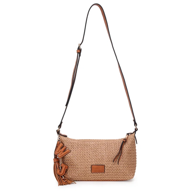 Bolsa Transversal Media Palha Com Chaveiro Wj E Barbicacho