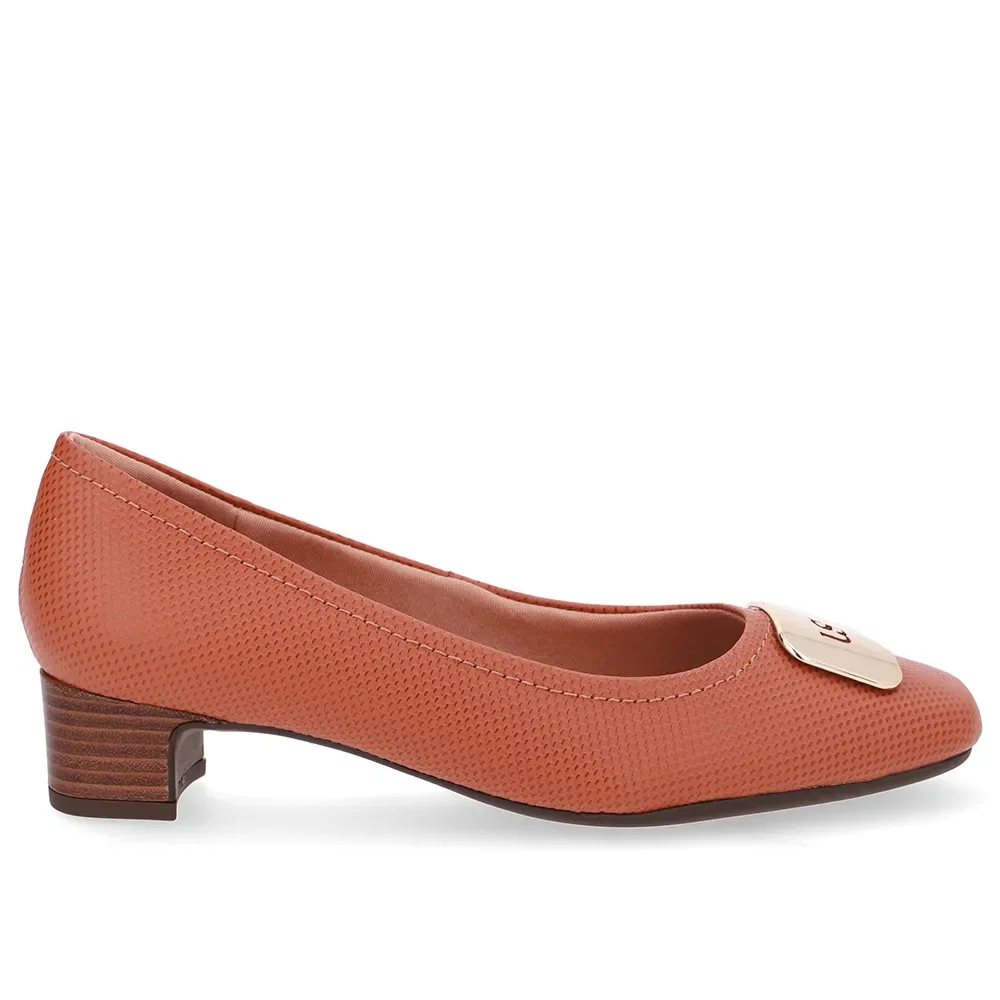 Scarpin Couro Marrom Bico Quadrado