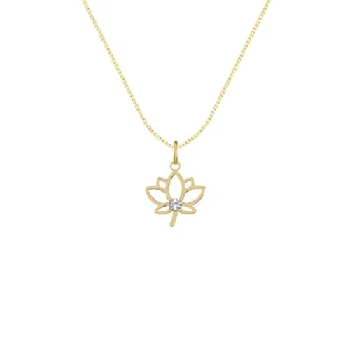Pingente Medalha Flor de Lótus em Ouro Amarelo 18k com Topázio Incolor, 7mm — imagem 1