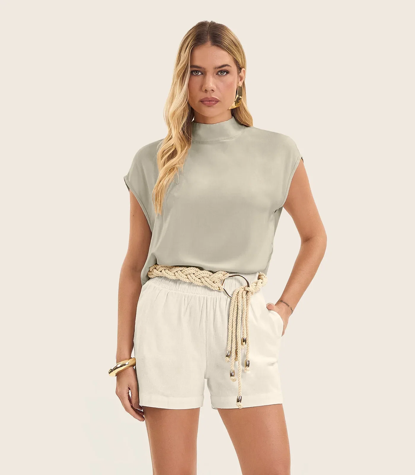 Blusa Feminina Gola Alta Endless Bege