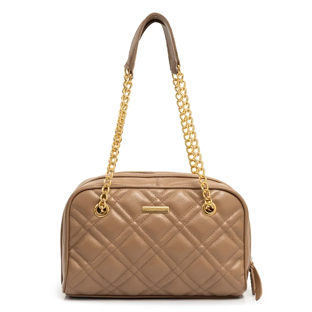 Bolsa Ombro Couro Matelassê Bege