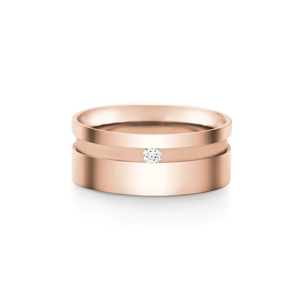 Aliança Valentines em Ouro Rosé 18k com Diamante 0,05ct, 8mm