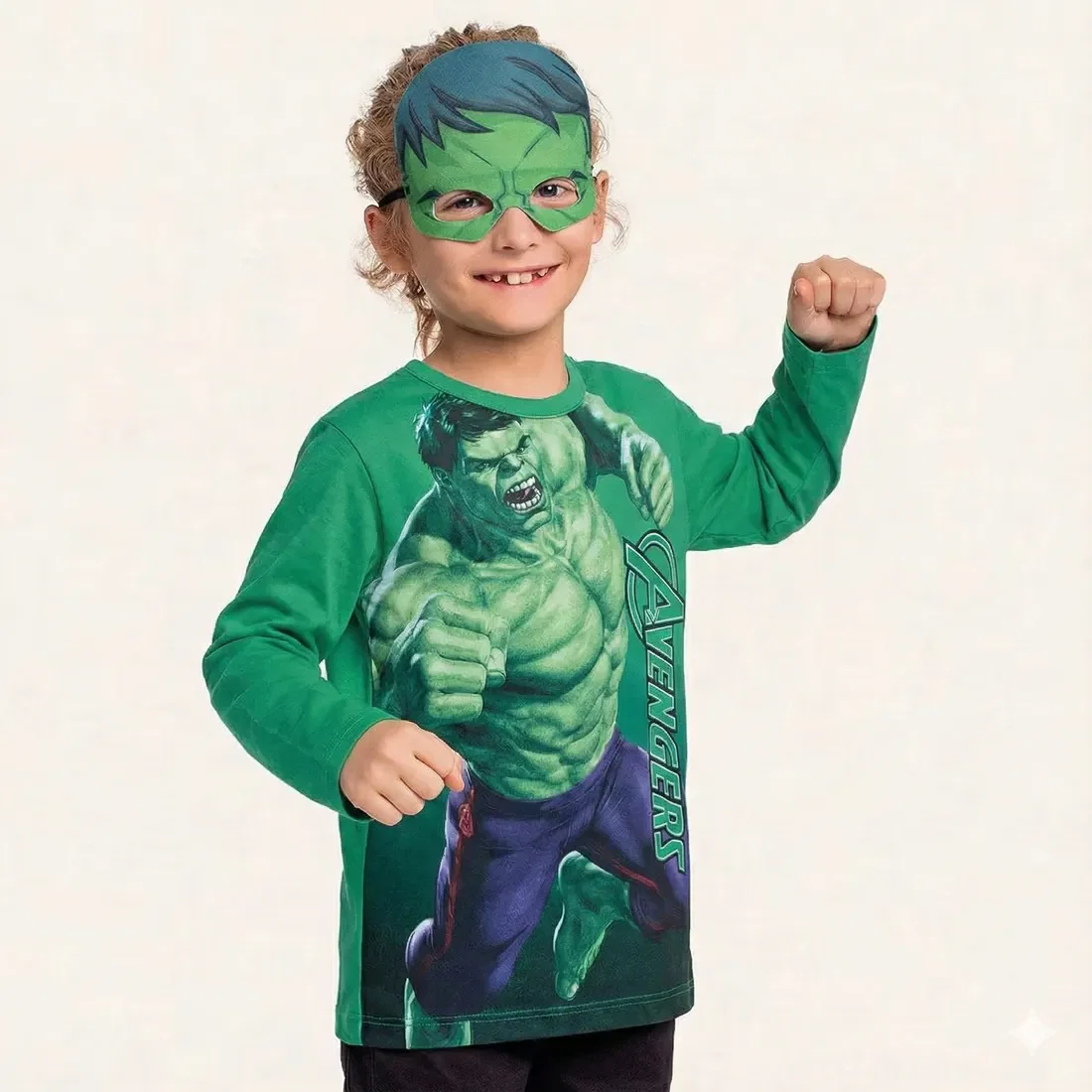 Camiseta manga longa em meia malha com máscara Os Vingadores