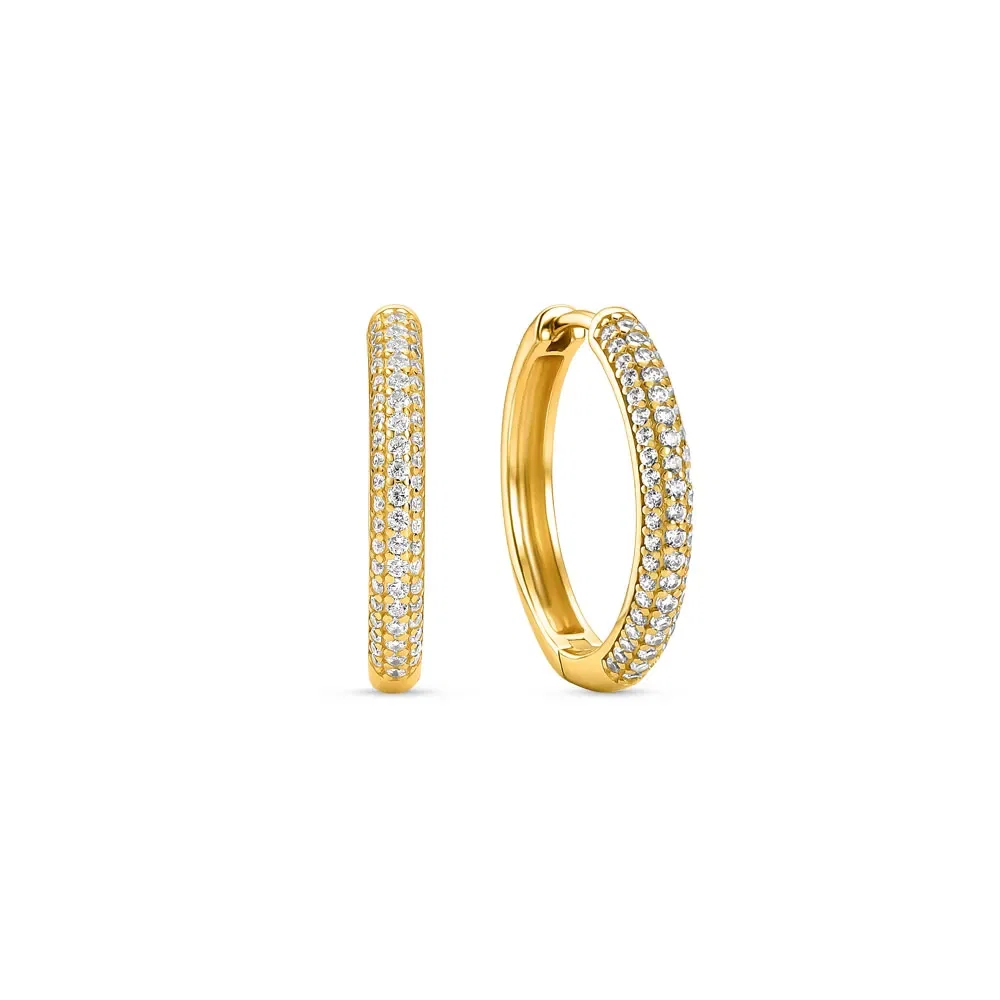 Argola Life Essential em Prata 925 com Banho de Ouro Amarelo 18k e Pedras Incolores, 22mm