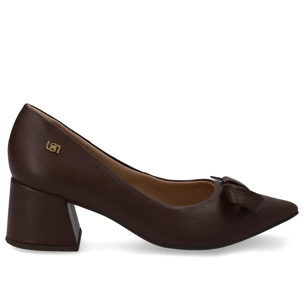 Scarpin Marrom Bico Fino Couro Laço — imagem 1