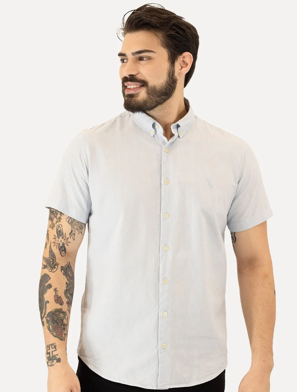 Camisa Reserva Masculina Manga Curta Oxford Color Azul Claro — imagem 1