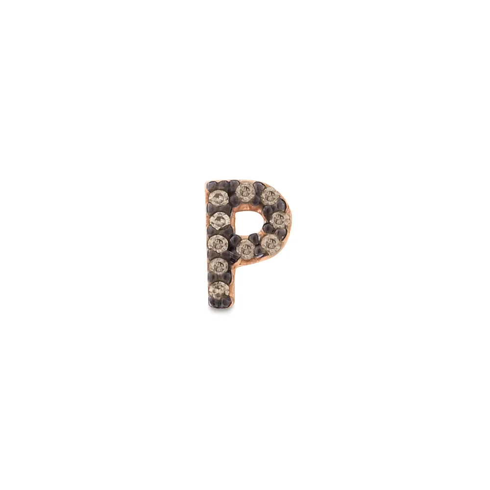 Brinco Único Letra P em Ouro Rosé 18k com Diamantes — imagem 1
