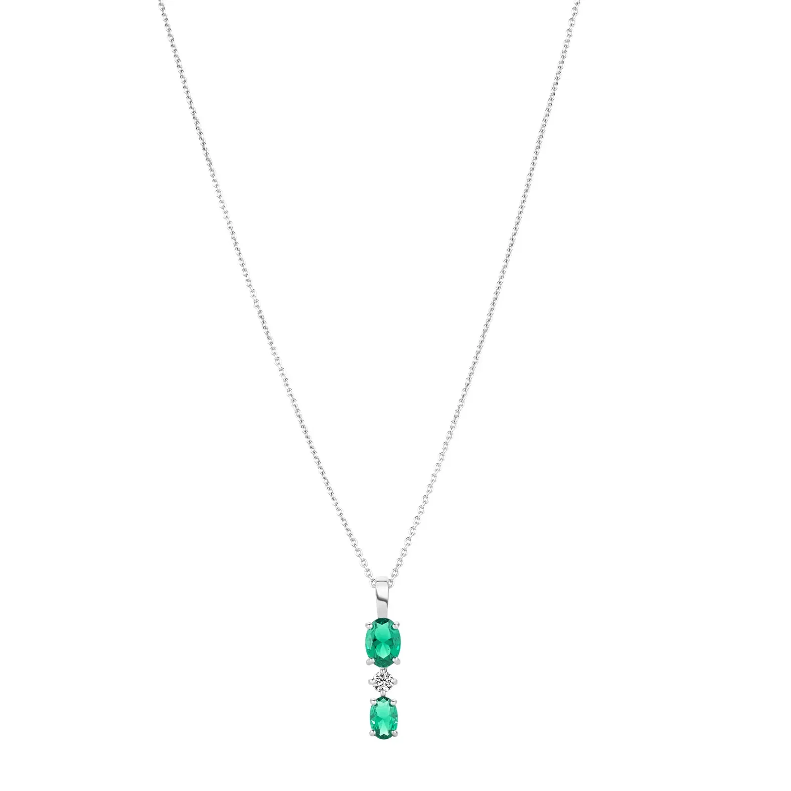 Colar Life Lotus em Prata 925 com Pedras Verdes e Incolores, 45cm — imagem 1