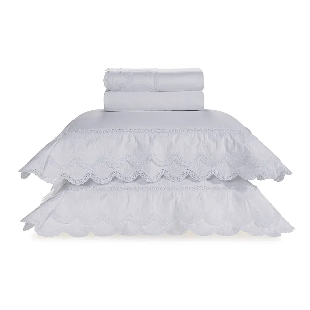 Jogo de Cama Queen 100% Algodão Egípcio Romanza Branco / Branco — imagem 1