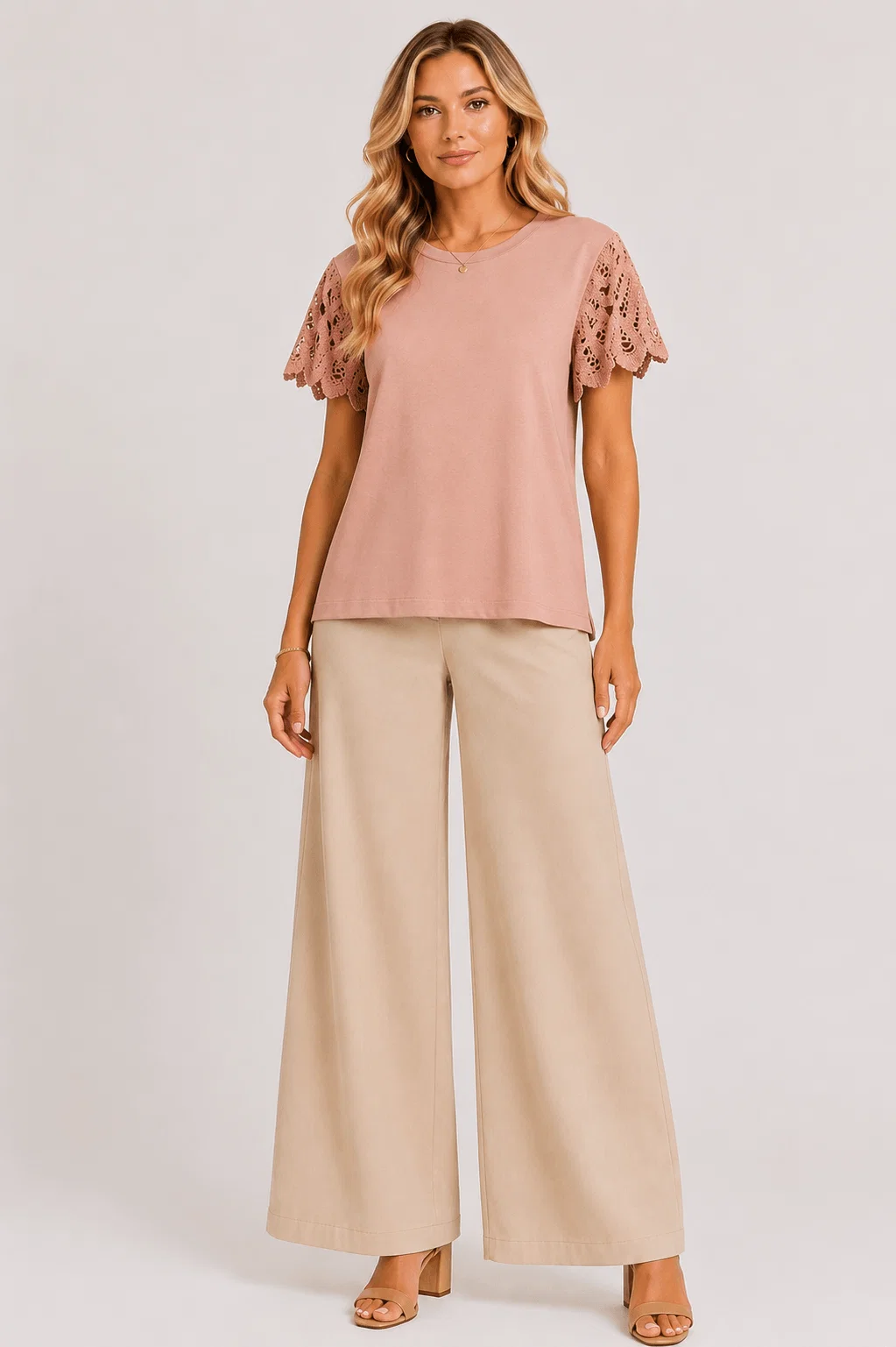 Blusa Manga Curta Renda Guipir - Rose